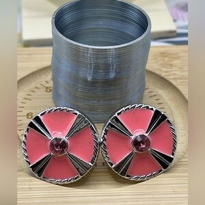 Dead-Stock ~ Vintage Acrylic Pink and Silver Tone Earrings